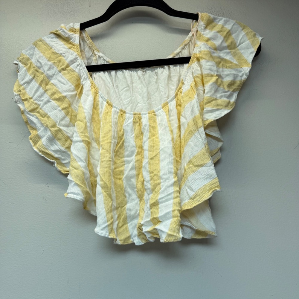 Mustard Seed Striped Ruffle Crop Top Womens Small Yellow Excellent Boho 9378‎ - Picture 5 of 6